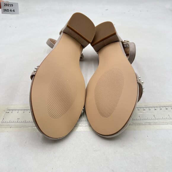 XYD Nude Pearls Open Toe Strappy Low Block Heel Sandal Ankle Strap with Buckle - Picture 7 of 8